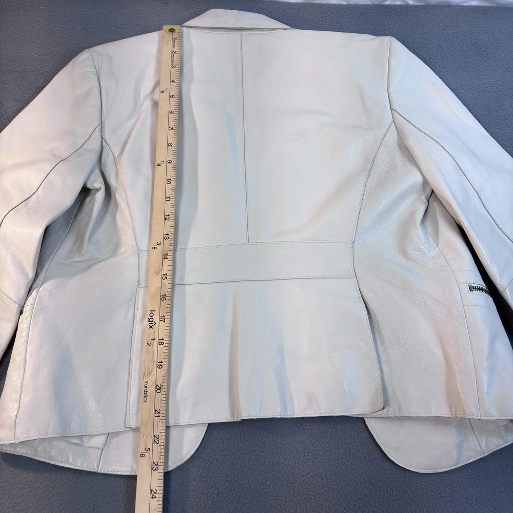 Hilfiger Jacket Women's Large White Leather Blazer Zip Pockets 2000's - Picture 11 of 11